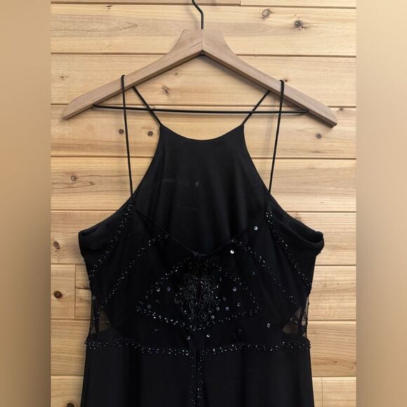Vintage DJ Nights Size Medium Black High Neck Butterfly Moth Beaded Prom Gown - Picture 10 of 12
